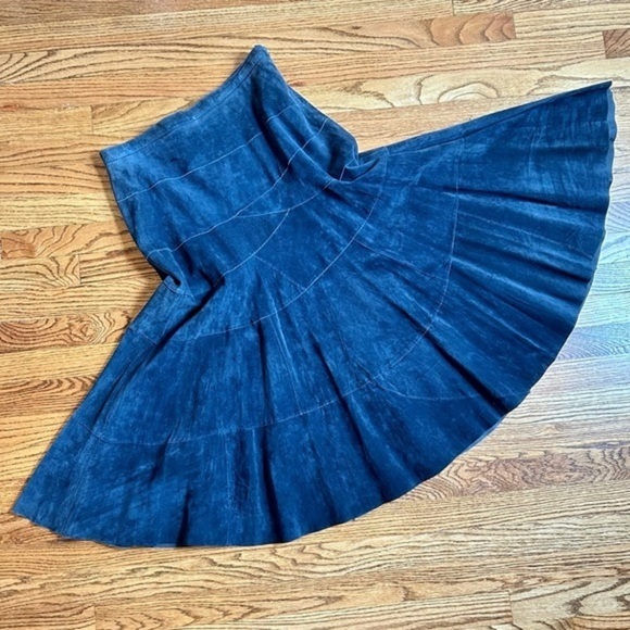Vintage Terry Lewis Classic Luxuries Blue Leather A-line Maxi Skirt Sz 10p - Picture 13 of 15